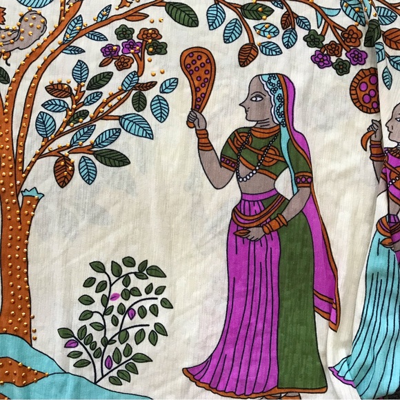 Tree of Life Silk Blouse Middle East Levant Persia Lady Birds Gold Copper Studs - Picture 3 of 8